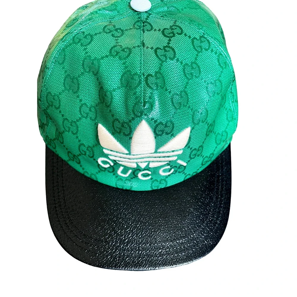 Gucci x Adidas GG Supreme Baseball Cap Hat Green Black Canvas Unisex Size M